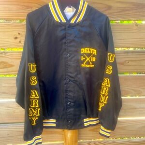 Vintage Mens XL Black US Army Delta Dawgs  Infantry Satin Bomber Jacket